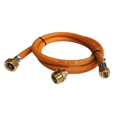 Immagine prodotto di Zatechs Kit di conversione USA Tubo flessibile per gas propano butano 2 m 20 bar Ø9,0 mm 21,8 mm filettatura x 3/8" raccordo incl. adattatore 1" Barbecue a gas Riscaldatore da campeggio
