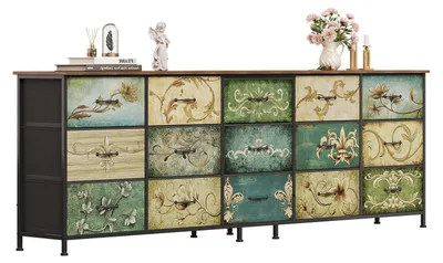 Image de Boîte de rangement en tissu de 200 cm de haut, avec 15 tiroirs, au motif floral vintage