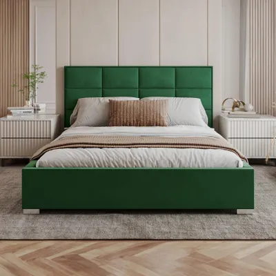 Produktbild von FDM Bett APOLLO Trinity 140x200 cm Polsterbett mit Lattenrost aus Metall Bettkasten Stauraumbett Samt dunkelgrün