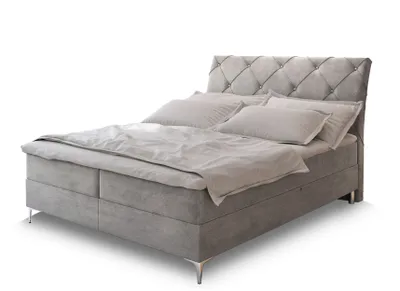 Produktbild von Masseno Boxspringbett MACON 160x200 cm Komplett-Set mit Bonell Matratze und Topper, Polsterbett mit Bettkästen -Grau, ASTON 16