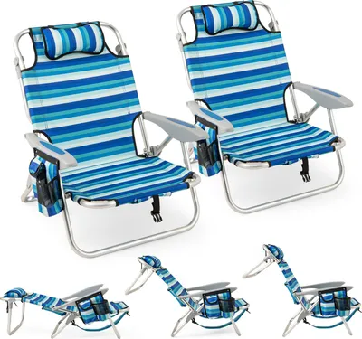 Produktbild von KOMFOTTEU Strandstuhl faltbar, Campingstuhl mit Verstellbarer Rückenlehne, Kopfstützen, Taschen und Armlehnen, tragbare Outdoorliege Klappstuhl für Picknick, Angeln (2)