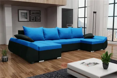 Produktbild von Wohnlandschaft U-Form KLEO mit Schlaffunktion Schwarz-Blau