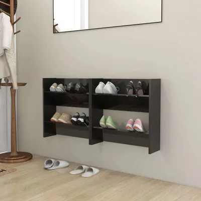 Produktbild von Wand-Schuhschränke 2 Stk. Hochglanz-Schwarz 60x18x60 cm 806736