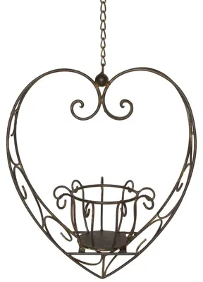 Produktbild von Blumenampel Herzform Metall Rostfarben 32x19x36 cm witterungsbeständig mit 50 cm Kette