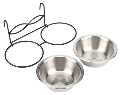 Immagine prodotto di Ciotole per cani in acciaio inossidabile - Doppia ciotola per cibo - Ciotola sospesa - Distributore di cibo - Per cani e gatti - 28x14x6 cm