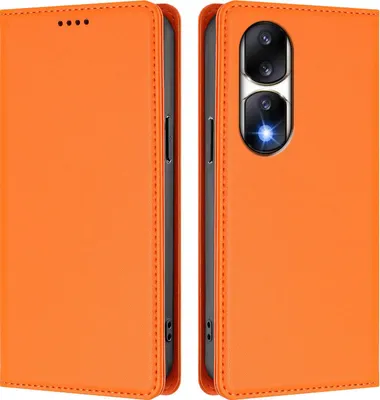 Image de Etui en cuir pour Honor 90 Pro, étui magnétique en cuirPolyuréthaneavec support Orange