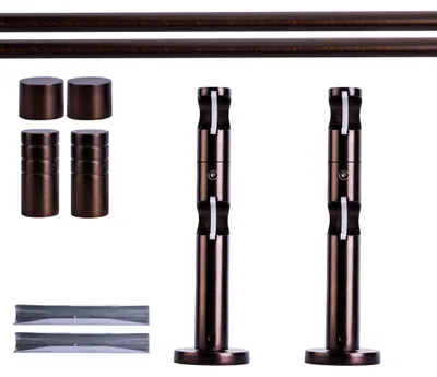 Produktbild von Gardinenstange Set, 2-läufig, ⌀ 19 mm, 200 cm, rot-bronze + Wand, Rillen-Kappe Komplettset mit Halterungen & Endstücke, Vorhangstange in Silber, Rot-Bronze & Anthrazit, 120–400cm, Eisen, Aluminum Victoria M.