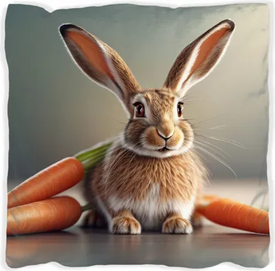 Produktbild von Wallario Premium Kissen, weiche Oberfläche, mit Motiv Flauschiger Hase mit Möhren, Größe: 30 x 30 cm, mit weißer Rückseite