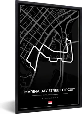 Produktbild von MuchoWow® Gerahmtes Poster Rennsport - Sport - Rennstrecke - Singapur - Marina Bay Street Circuit - Schwarz 60x90 cm - Poster mit Schwarzem Bilderrahmen Wandposter Rahmen Foto Bilder - Kunst
