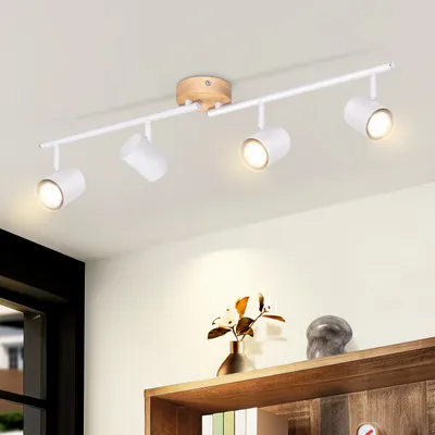 Zdjęcie produktu dla ZMH reflektor sufitowy 4 płomienie lampa sufitowa drewno GU10 LED vintage reflektor sufitowy obrotowy vintage reflektor do sypialni korytarz kuchnia jadalnia bez żarówki