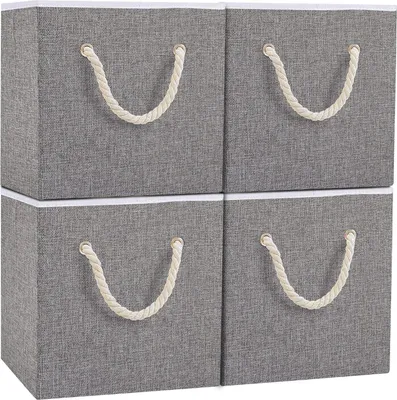 Produktbild von Aufbewahrungsbox, faltbare Aufbewahrungsboxen ohne Deckel, waschbar, offene Stoffbox, für Schlafzimmer, Kleidungslagerung, grau, 33 x 33 x 33 cm, 4 Stück