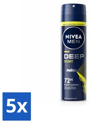 Imagen del producto de 5 unidades de desodorante en spray NIVEA MEN Deep Sport, 150 ml cada uno. Paquete económico