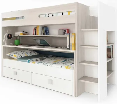 Produktbild von Hochbett Billy mit Schreibtisch - weiß