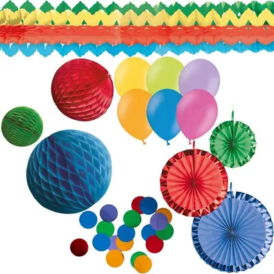 Produktbild von Bunte Party Deko Geburtstag Kindergeburtstag rot blau grün Partyset Regenbogen Farben Fasching Karneval