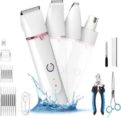 Obrázek produktu pro Profesionální 4-v-1 strojky na stříhání zvířat, tiché a napájené z akumulátoru