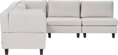 Zdjęcie produktu dla BELIANI Sofa narożna prawostronna modułowa jasnobeżowa tapicerowana poliestrowa 5 osobowa moduły z poduszkami oparciowymi nowoczesna kanapa