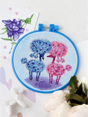 Productafbeelding van Abris Art Kreuzstich Set mit Stickrahmen "Süßes Paar", Zählmuster, 15x15cm