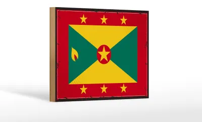 Produktbild von Holzschild Flagge Grenadas 18x12 cm Retro Flag of Grenada Dekoration
