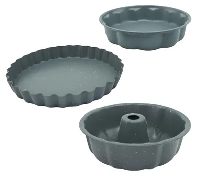 Immagine prodotto di Set di 3 stampi da forno Relaxdays, Ø 25,5/27,5/28 cm, antiaderenti, stampo per ciambella, stampo per crostata, stampi rotondi per torte, acciaio, grigio