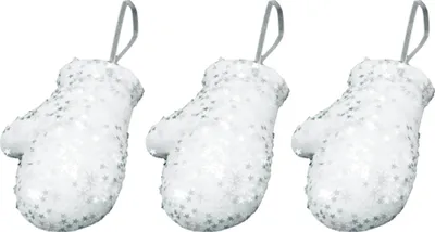 Zdjęcie produktu dla Zestaw 3 ozdób: rękawica z brokatem biała 10 cm