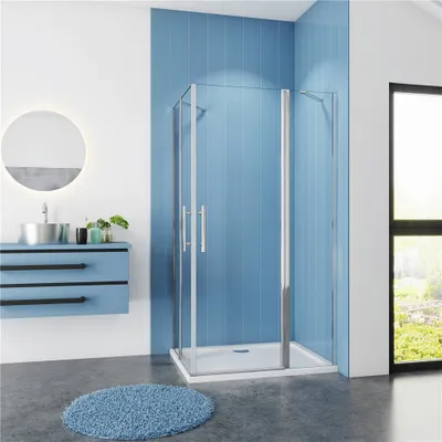 Produktbild von eckdusche Duschabtrennung 90x90xH.195cm Eckeinstieg mit Duschtasse Duschkabine 6mm NANO ESG Glas Pendeltür