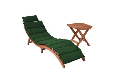 Produktbild von Merxx Gartenliegen Set Ipanema 3tlg., 1 Liegen, 1 Auflage grün/beige, Klapphocker 50 x 50 cm - Eukalyptus