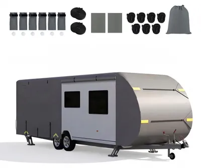 Produktbild von KOMFOTTEU Wohnwagen Schutzhülle, WohnwagenAbdeckung Wetterfest (524 x 260 cm) | Wohnwagenschutzhülle mit Aufbewahrungstasche, Schutzdach Atmungsaktiv mit 4 Seitentüren & Reflektierenden Streifen