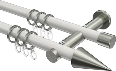 Produktbild von Interdeco Gardinenstange / Vorhangstange Weiß / Edelstahl-Optik, Typ Platon Savio (Kegel), 20 mm Ø 2-läufig, 180 cm