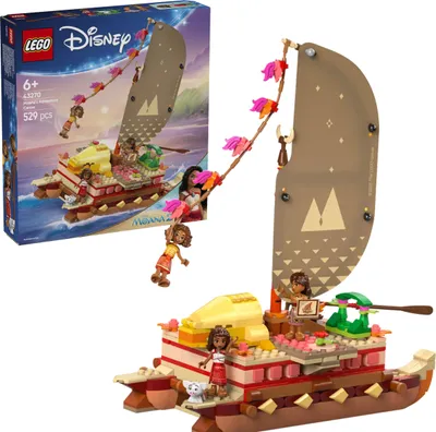 Productafbeelding van LEGO ǀ Disney, Vaiana's Avonturenboot, bouw- en speelset om verhalen na te spelen en rollenspellen te doen. Dit scheepsmodel is een leuk cadeau, gebaseerd op de film, en bevat figuurtjes van de personages. Geschikt voor kinderen vanaf 6 jaar. Artikelnummer: 43270