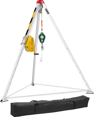 Immagine prodotto di Set di treppiedi VEVOR per spazi confinati, treppiedi di salvataggio con dispositivo di sollevamento, verricello da 816 kg, sistema di salvataggio con cavo da 19,8 m, treppiedi di salvataggio con protezione anticaduta, altezza di lavoro 1,34-2,15 m