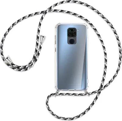 Produktbild von Handykette Backcover-Schutzhülle mit Band (Metall silberfarben) für Xiaomi Redmi Note 9 / 10X 4G - schwarz/grau/weiß