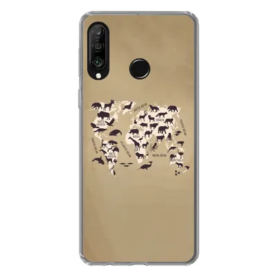 Produktbild von MuchoWow® Handyhülle Schutzhülle Hülle für Huawei P30 Lite Weltkarte - Tiere - Braun Silikon Softcase Handy Hülle - Handyhülle