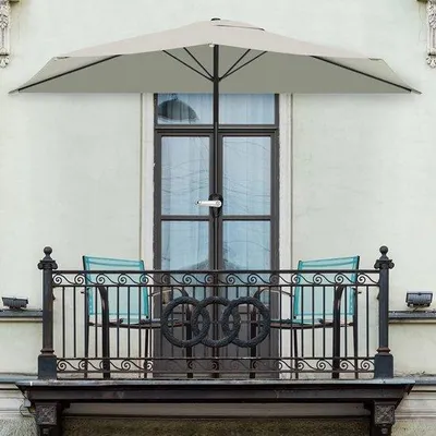 Immagine prodotto di Tenda da sole semicircolare con 9 pali - Tenda da sole semicircolare per veranda o mobili da balcone - marrone