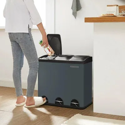 Produktbild von Famanu Abfalleimer 54 Liter (3 x 18 L) - Metall mit Kunststoff-Innenbehältern - Soft Close - Schwarz