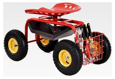 Produktbild von Gartensitz mit Rollen, 360° drehbar, höhenverstellbar 46-54 cm, bis 130 kg, Gartenwagen für Gartenarbeit (Rot)