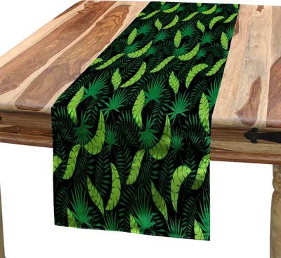 Obrázok produktu pre ABAKUHAUS Exotický obrus, tropický vzor s listami na tmavom pozadí, 40 x 180 cm, uhlovo sivá zelená
