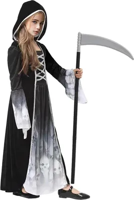 Obrázok produktu pre Dievčenský halloweenský kostým Smrtky s kosou - kostrové šaty Smrtky na karneval