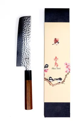 Produktbild von Aka Tori Nakiri-Gemüsemesser aus Damaszenerstahl, 18 cm – Tokyo Hammer