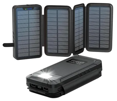 Image de Batterie externe solaire 26800 mAh, avec 4 panneaux solaires, idéale pour le camping en extérieur