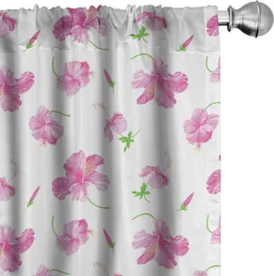 Produktbild von ABAKUHAUS Blume Vorhänge, Gardinen, Hibiscus Bloom Flowers Auf Einem Einfachen Hintergrund Mit Blumenmuster, 2 Stück 75 x 245 cm, Weiß Rosa