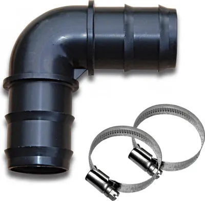 Produktbild von Pool Winkel 38mm / 90° Schlauchverbinder Schlauchtülle Ø 38 mm + 2 Edelstahl Schellen