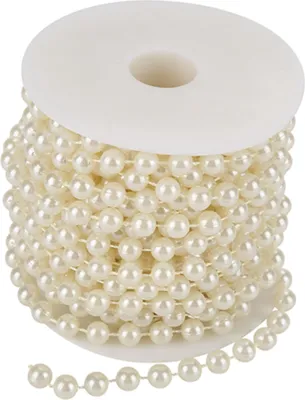 Image de 10m de fil de perles en ABS (perles de 8mm), cordon de guirlande, perles d'imitation ABS, décoration élégante pour les mariages & Noël (Beige)
