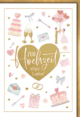 Produktbild von Hochzeitskarte mit Umschlag Hochzeitssymbole Zur Hochzeit alles Liebe