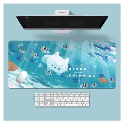 Produktbild von Gaming-Mauspad für Katzen, XL (30 x 80 cm), große Schreibtischunterlage mit genähten Kanten und rutschfester Gummiunterseite