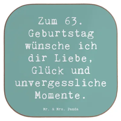 Produktbild von Mr. & Mrs. Panda Untersetzer für Gläser Spruch 63. Geburtstag Liebe Glück Momente - Meeresbrise - Geschenk, unvergessliche, Coaster, Alter, Tischuntersetzer, zum