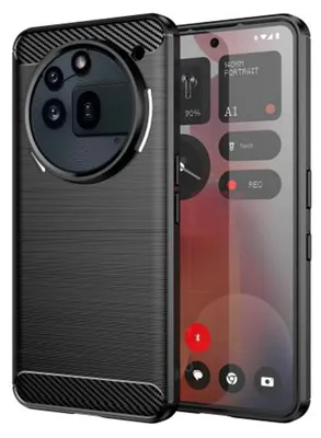 Productafbeelding van MobyDefend Hoesje - Geschikt voor Nothing Phone (3a) Pro  -  TPU Backcover - Geborstelde Metaal & Carbon-Look - Zwart