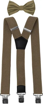 Produktbild von Fabio Farini - 1 Stück mit passender Fliege als Set 4cm Y-Form für Herren Pack Beige 4cm Hosenträger - Unifarben Fliege