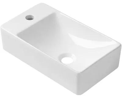 Imagen del producto de Lavabo de cerámica Sima, modelo suspendido, lado izquierdo, blanco brillante, 37,2 x 21,2 cm