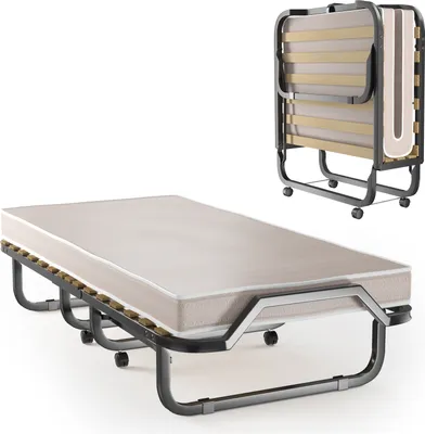 Produktbild von GOPLUS 200x90cm Gästebett mit 10 cm Matratze aus Rückstellschaum, Klappbett Einzelbett tragbar mit 4 Universalrädern für Camping, Büro, Schlafzimmer