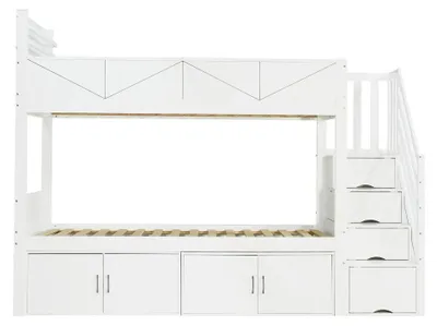 Imagen del producto de Cama nido - Cama infantil - Metal - Espacio de almacenamiento - Escalera con armarios - Barandillas de seguridad - Estantería - Diseño moderno
